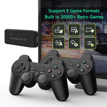 Wireless Retro Game Stick.Plug & Play Built-in 20000 Games.64G Retro Game Console 4K HD with 2.4G Double Wireless Controller